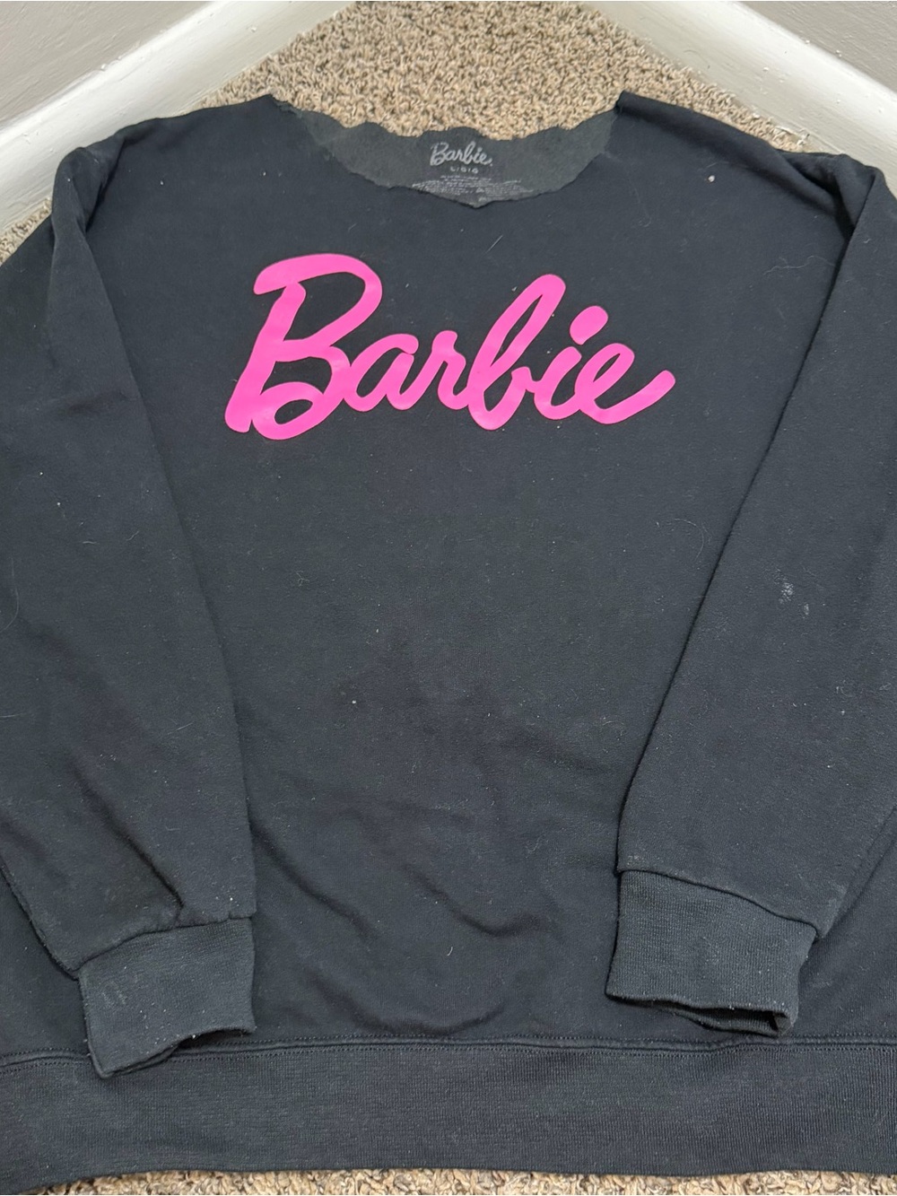 Barbie Black Off the Shoulder Sweatshirt with Pink Logo
